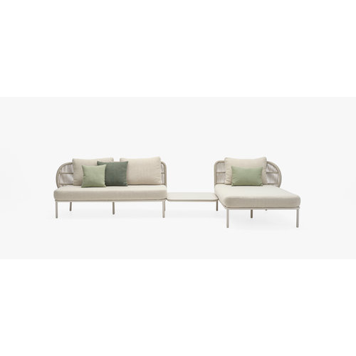 Vincent Sheppard Kodo modular outdoor sofa eenzit links dune white inclusief zit- en rugkussen carbon beige