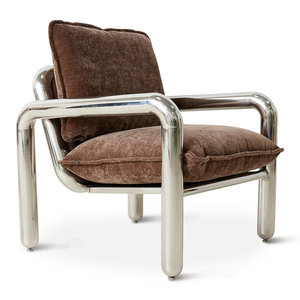 HKLiving Chrome fauteuil lounge en velours marron HKLiving Chrome fauteuil lounge en velours marron