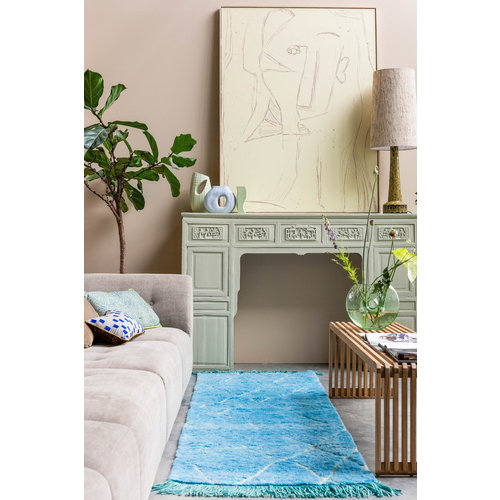 HKLiving Handgeweven tapijtloper turquoise wol 80 x 250