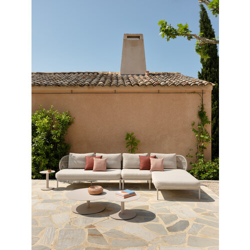 Vincent Sheppard Kodo modular outdoor sofa chaise longue links dune white inclusief  zit- en  rugkussen carbon beige