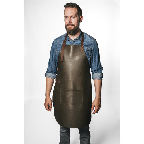 Verstee Leather Crafts Keukenschort leder rivet met zak zwart/cognac