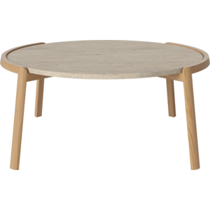 Bolia Mix salontafel rond eik natuur geolied blad zandkleurig travertijn Ø 94 x H 42