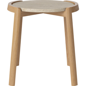 Bolia Mix salontafel rond eik natuur geolied blad zandkleurig travertijn Ø 46 x H 48