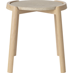 Bolia Mix salontafel rond eik wit geolied blad zandkleurig travertijn Ø 46 x H 48 Bolia Mix salontafel rond eik wit geolied blad zandkleurig travertijn Ø 46 x H 48