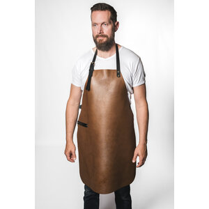 Verstee Leather Crafts Tablier de cuisine en cuir rivet avec poche marron/noir