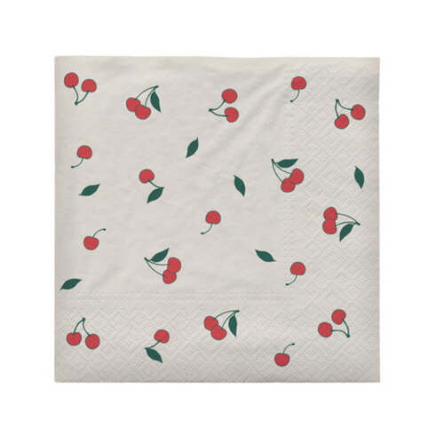 Broste Copenhagen Cherry servetten papier wit/rood - pak van 20