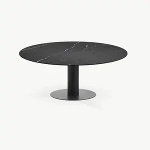 UNIT 14 Tiele ronde tuintafel keramiek blad Nero Marquina onderstel gitzwart