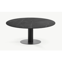 Tiele ronde eettafel keramiek blad Pietra Grey onderstel gitzwart