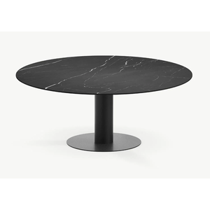 UNIT 14 Tiele ronde eettafel keramiek blad Nero Marquina onderstel gitzwart