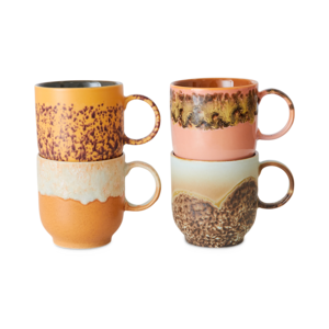 HKLiving 70s café koffiekop met oor Cape - set van 4