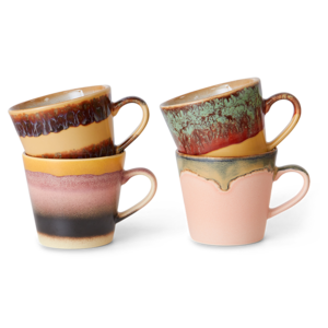 HKLiving 70s cappucino mokken vista - set van 4