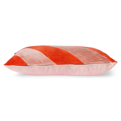 HKLiving Gestreept fluwelen kussen rood/roze 40 x 60
