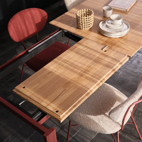 Mobitec Altera verlengbare eettafel T0703 blad eik onderstel metaal rost + 3 verlengstukken Mobitec Altera verlengbare eettafel T0703 blad eik onderstel metaal rost + 3 verlengstukken