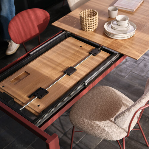 Mobitec Altera verlengbare eettafel T0703 blad eik onderstel metaal rost + 3 verlengstukken Mobitec Altera verlengbare eettafel T0703 blad eik onderstel metaal rost + 3 verlengstukken