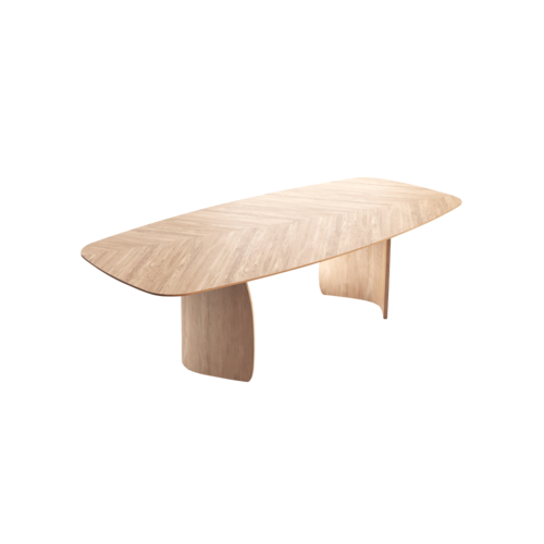 Mobitec Dolmen T0600 boot ovale eettafel fineer eikenhout chevron