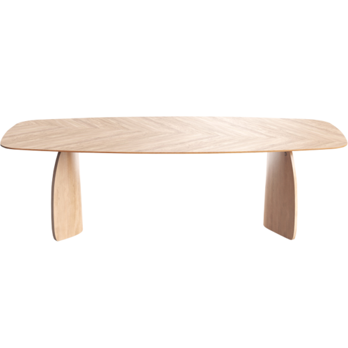 Mobitec Dolmen T0600 boot ovale eettafel fineer eikenhout chevron