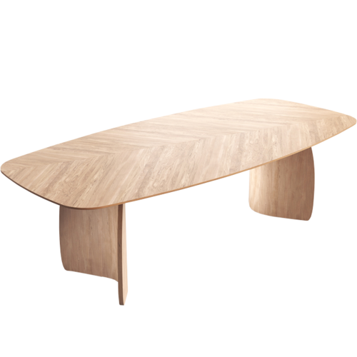 Mobitec Dolmen T0600 boot ovale eettafel fineer eikenhout chevron