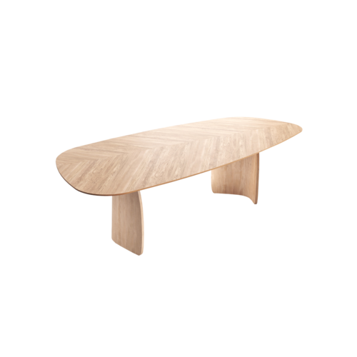Mobitec Dolmen T0300 organische eettafel fineer eikenhout chevron