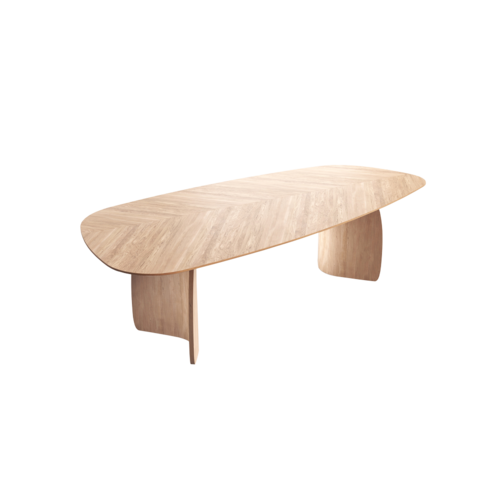 Mobitec Dolmen T0300 organische eettafel fineer eikenhout chevron