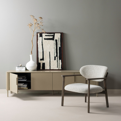 WOOOD Udar fauteuil naturel met houten frame donkerbruin