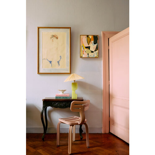 HKLiving Column tafellamp voet lime lampenkap plissé ivory