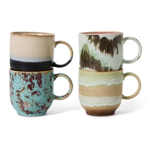 HKLiving 70s tasses à café avec anse abstract - lot de 4 HKLiving 70s tasses à café avec anse abstract - lot de 4