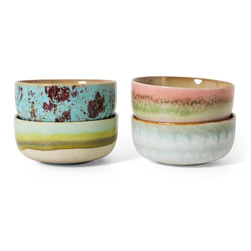 HKLiving 70s dessert bowls impression - set van 4