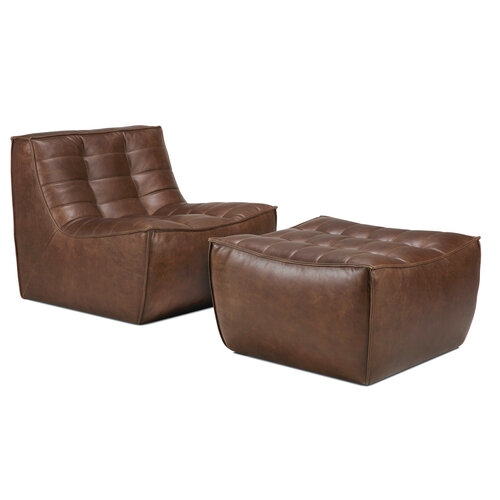 Ethnicraft N701 poef  lederChestnut