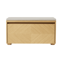 Hideaway opbergbank eik – houten klapdeur met patroon - white sands kussen