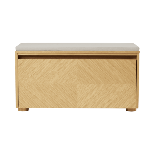 Umage Hideaway opbergbank eik – houten klapdeur met patroon - white sands kussen Umage Hideaway opbergbank eik – houten klapdeur met patroon - white sands kussen