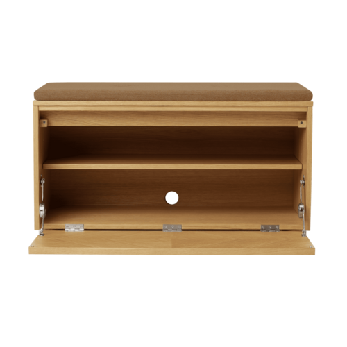 Umage Hideaway opbergbank eik – houten klapdeur met patroon - sugar brown kussen Umage Hideaway opbergbank eik – houten klapdeur met patroon - sugar brown kussen