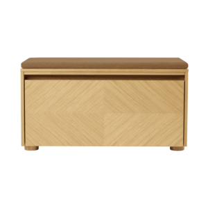 Umage Hideaway banc de rangement en chêne – porte abattante en bois avec motif - coussin sugar brown Umage Hideaway banc de rangement en chêne – porte abattante en bois avec motif - coussin sugar brown