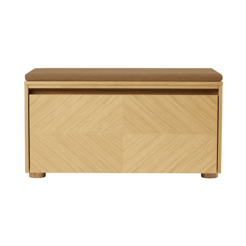 Umage Hideaway opbergbank eik – houten klapdeur met patroon - sugar brown kussen Umage Hideaway opbergbank eik – houten klapdeur met patroon - sugar brown kussen