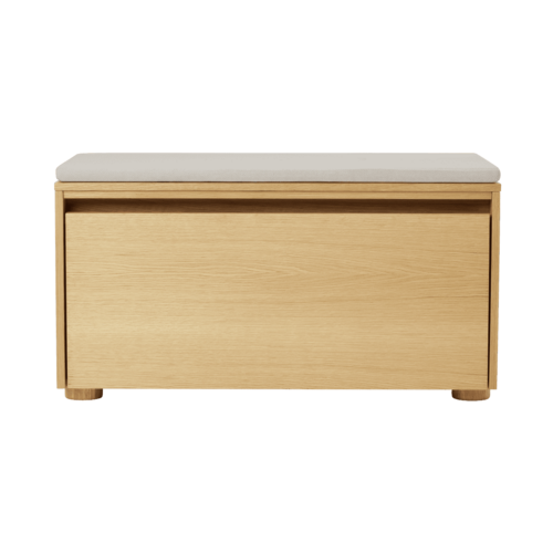 Umage Hideaway opbergbank eik – houten klapdeur - white sand kussen