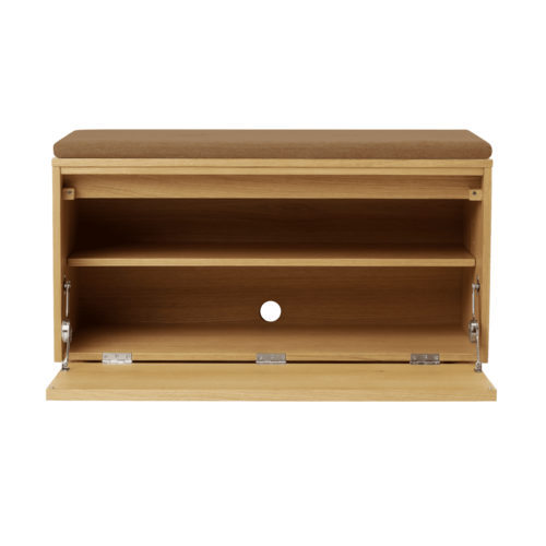 Umage Hideaway opbergbank eik – houten klapdeur – sugar brown kussen Umage Hideaway opbergbank eik – houten klapdeur – sugar brown kussen
