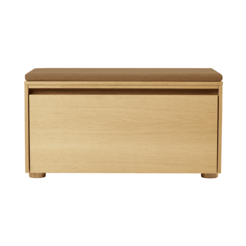 Umage Hideaway opbergbank eik – houten klapdeur – sugar brown kussen Umage Hideaway opbergbank eik – houten klapdeur – sugar brown kussen