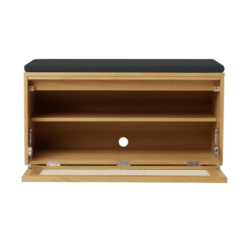 Umage Hideaway opbergbank eik – webbing klapdeur - shadow kussen Umage Hideaway opbergbank eik – webbing klapdeur - shadow kussen