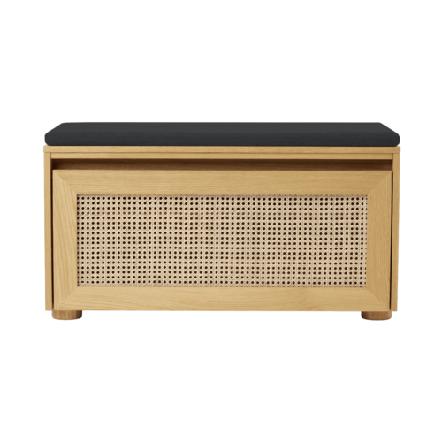 Umage Hideaway opbergbank eik – webbing klapdeur - shadow kussen Umage Hideaway opbergbank eik – webbing klapdeur - shadow kussen