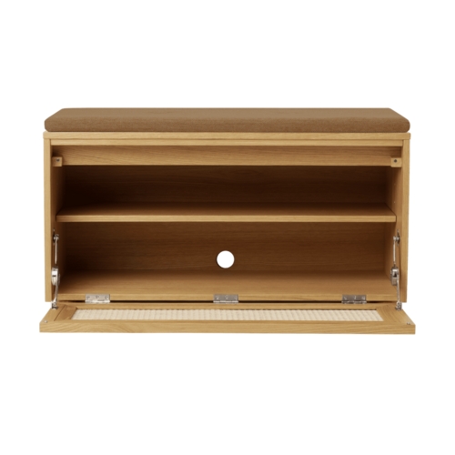 Umage Hideaway opbergbank eik – webbing klapdeur - sugar brown kussen Umage Hideaway opbergbank eik – webbing klapdeur - sugar brown kussen