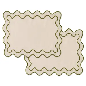 Kulu Club Wavy sets de table beige/vert mélange lin - lot de 2