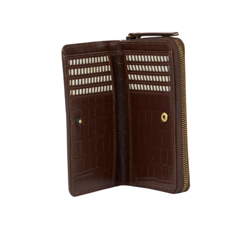 O My Bag Jett portefeuille -  croco print leder chocoladebruin