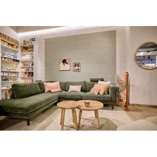 Sits Sigge hoeksofa stof wildflower forest green - poten 141 walnut