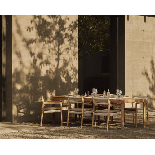 Ethnicraft Jack Woven tuinstoel met armleuningen teak beige koord inclusief kussen silt