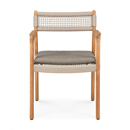 Ethnicraft Jack Woven tuinstoel met armleuningen teak beige koord inclusief kussen silt