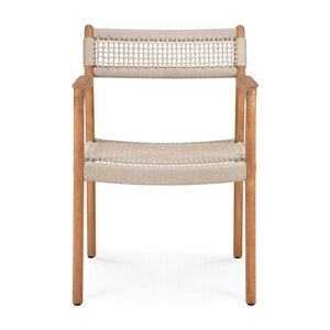 Ethnicraft Jack Woven chaise de jardin avec accoudoirs en teck corde beige sans coussin