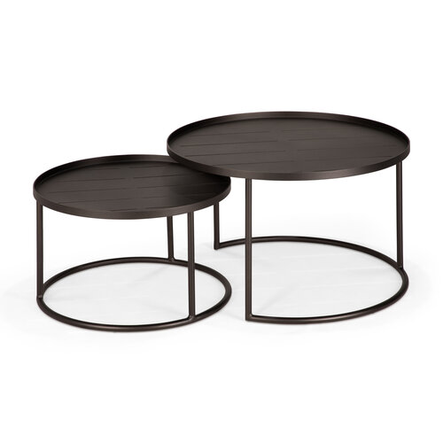 Ethnicraft Outdoor dienblad salontafel set van 2 aluminium dark bronze