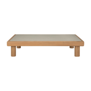 Ethnicraft Monocle outdoor salontafel top beton lichtgrijs, onderstel teak rechthoekig Ethnicraft Monocle outdoor salontafel top beton lichtgrijs, onderstel teak rechthoekig