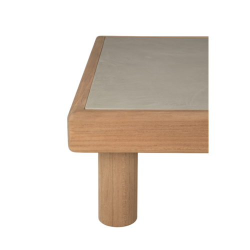 Ethnicraft Monocle outdoor salontafel top beton lichtgrijs, onderstel teak rechthoekig