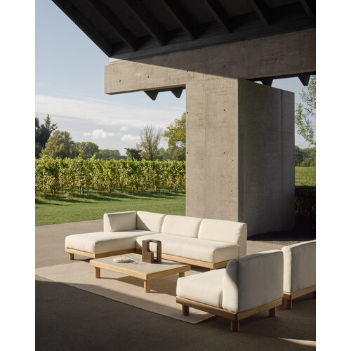 Ethnicraft Monocle outdoor salontafel top beton lichtgrijs, onderstel teak rechthoekig