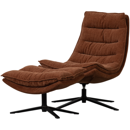 WOOOD Kube draaifauteuil met hocker bruin